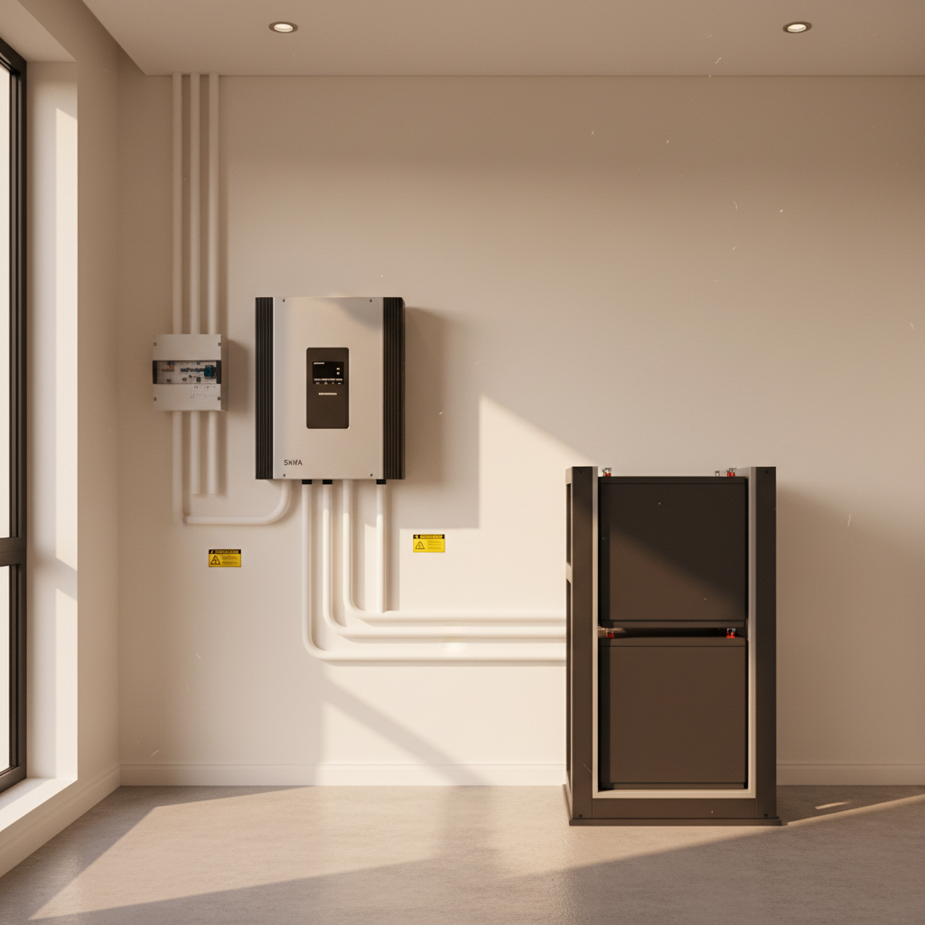 Professional installation of 5kVA hybrid solar inverter and lithium battery bank in a modern Nigerian home