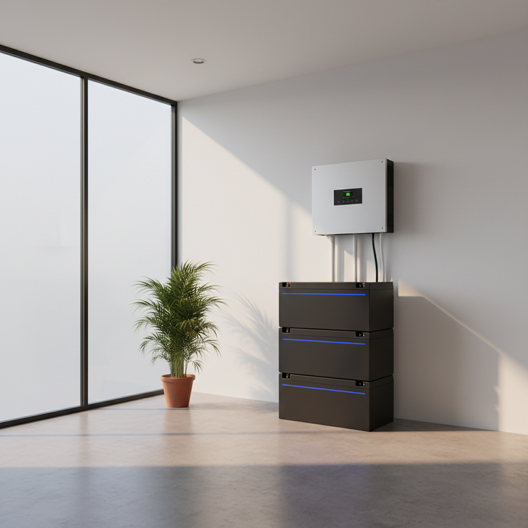 High-end hybrid solar inverter installation in a modern Nigerian residence showing battery storage and smart monitoring