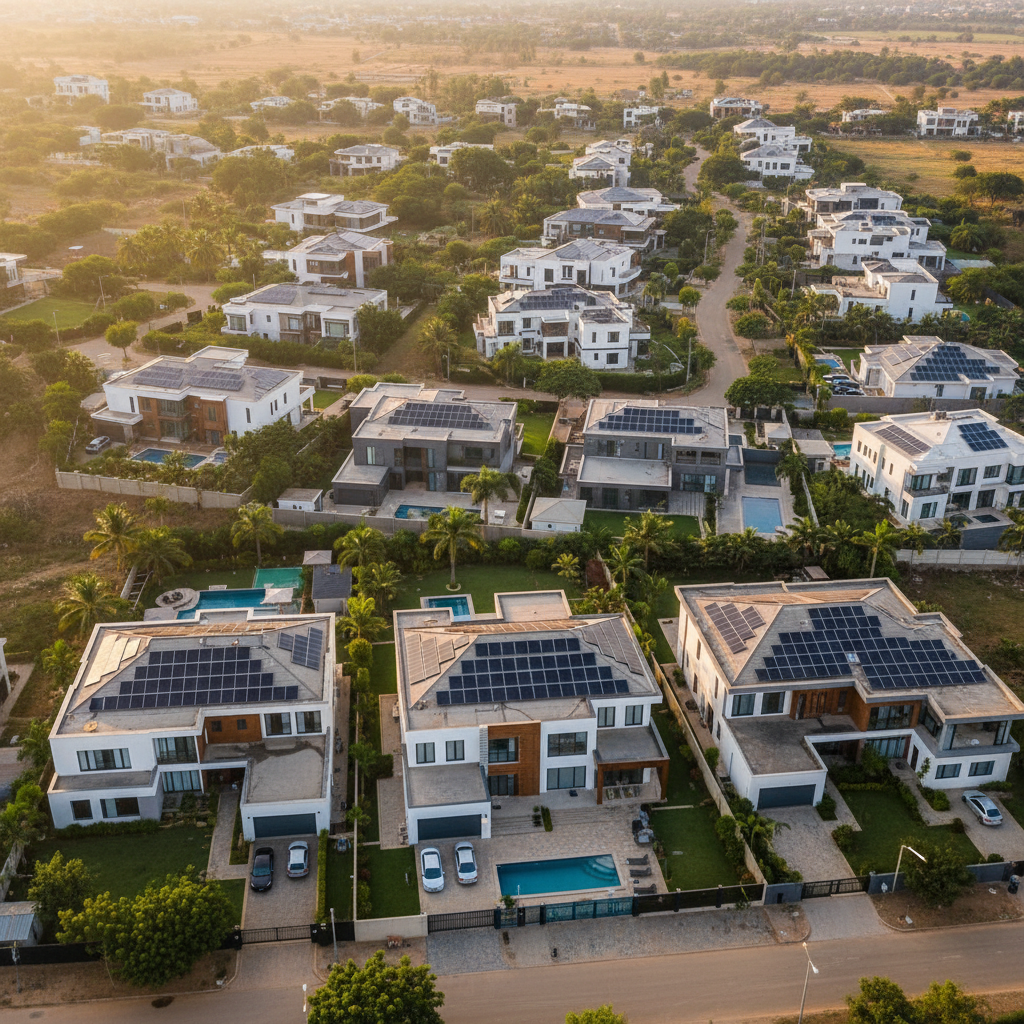 Professional solar panel installation on a modern rooftop in Accra, Ghana, representing the top 10 solar companies in 2026.
