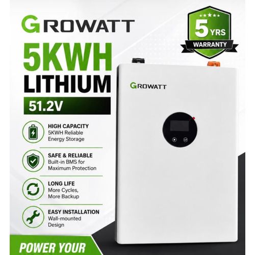 Growatt 5KWH 51.2v 100AH Lithium (LiFePO4) Battery